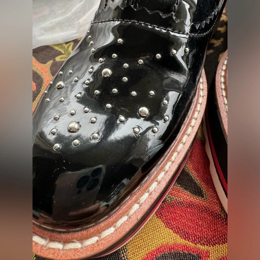 Zara Woman: Slip On Black Patent Studded Brogue Sz 38/7.5 - Picture 8 of 10